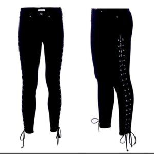 Good American Good Legs Lace Up Black High Waist Skinny Jeans Size 16